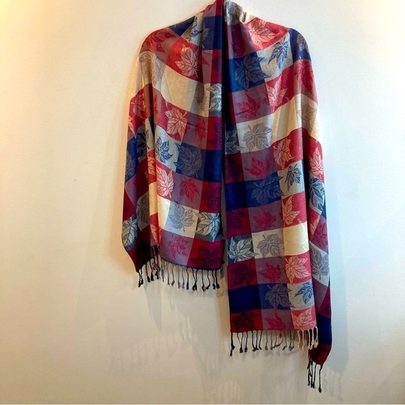 Cherie Bliss Accessories - CHERIE BLISS Super Soft Colour Block Leaf Motif Large Pashmina Scarf Shawl NEW